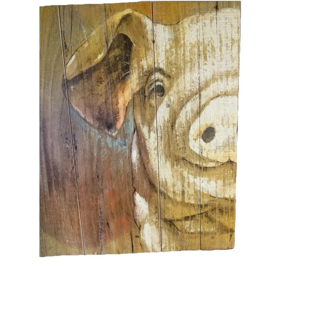 Pig on Wood Planks Painting‎ Art Deco Farmhouse Wall Decor Animal